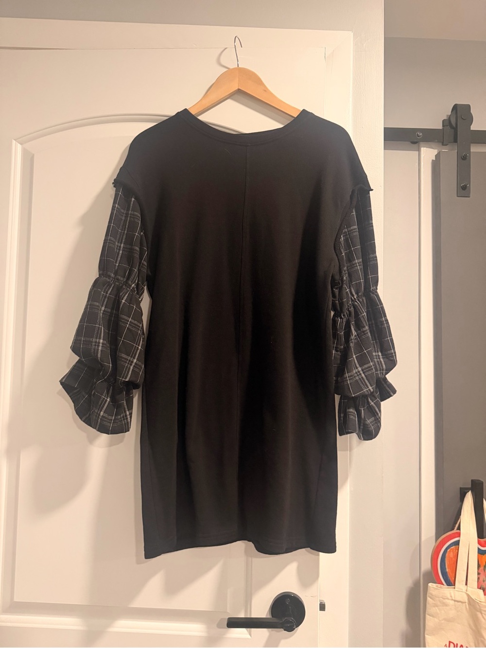 Mustard Seed Black Tunic with Plaid Ruffle Sleeves